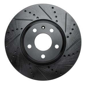 Audi A4 Quattro Brake Rotor (1) - Front Right - R1 Concepts - Drilled & Slotted - Black - `08-`25